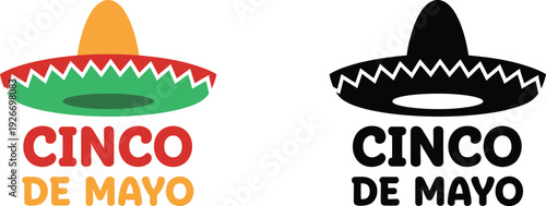 Two sombreros and cinco de mayo text in vibrant color schemes