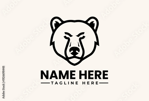 Simple black line art logo of a bear's head with placeholder text on a beige background.
