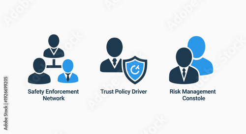 Business Icons: Safety Enforcement Network, Trust Policy Driver, and Risk Management Console