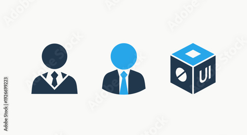 Business and UI Icons: Male Figures, Suits, and User Interface Cube