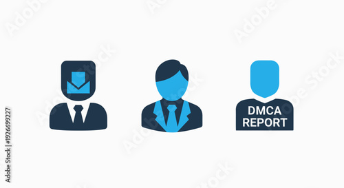 DMCA Report and Business Icons: Download, Man, and Copyright Notification