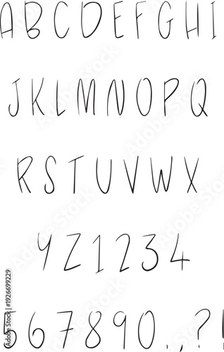 Handwritten sketch typography font lettering ABC cartoon vector text
