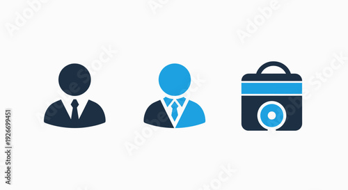 Professional Blue Icons Representing Business People, Corporate Roles, Employment, and Career with a Modern Briefcase Symbol