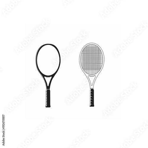 A black and white illustration of two tennis rackets on a plain background