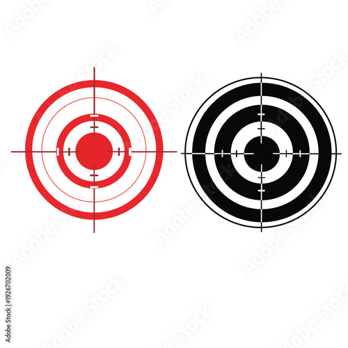 A graphic design of two targets with crosshairs on a white background