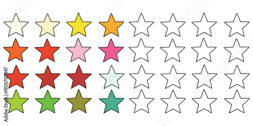 Hand-drawn cartoon and doodle set of stars on a white background.
