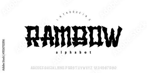 Rambow Font is Rough gothic display font with jagged edges and distorted blackletter style, perfect for metal logos, dark posters, and edgy designs.
