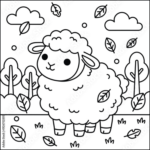 Bold and Easy Sheep Coloring Page. Sheep vector coloring page line art