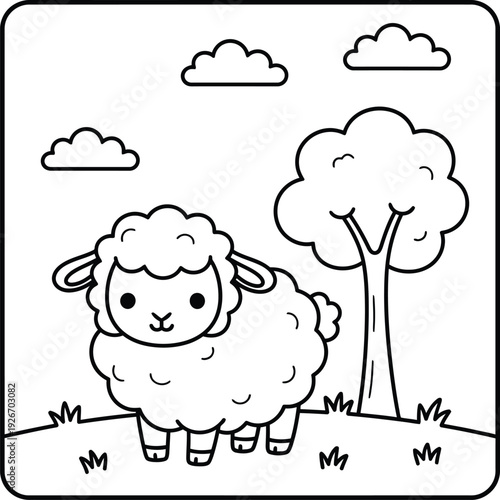 Bold and Easy Sheep Coloring Page. Sheep vector coloring page line art