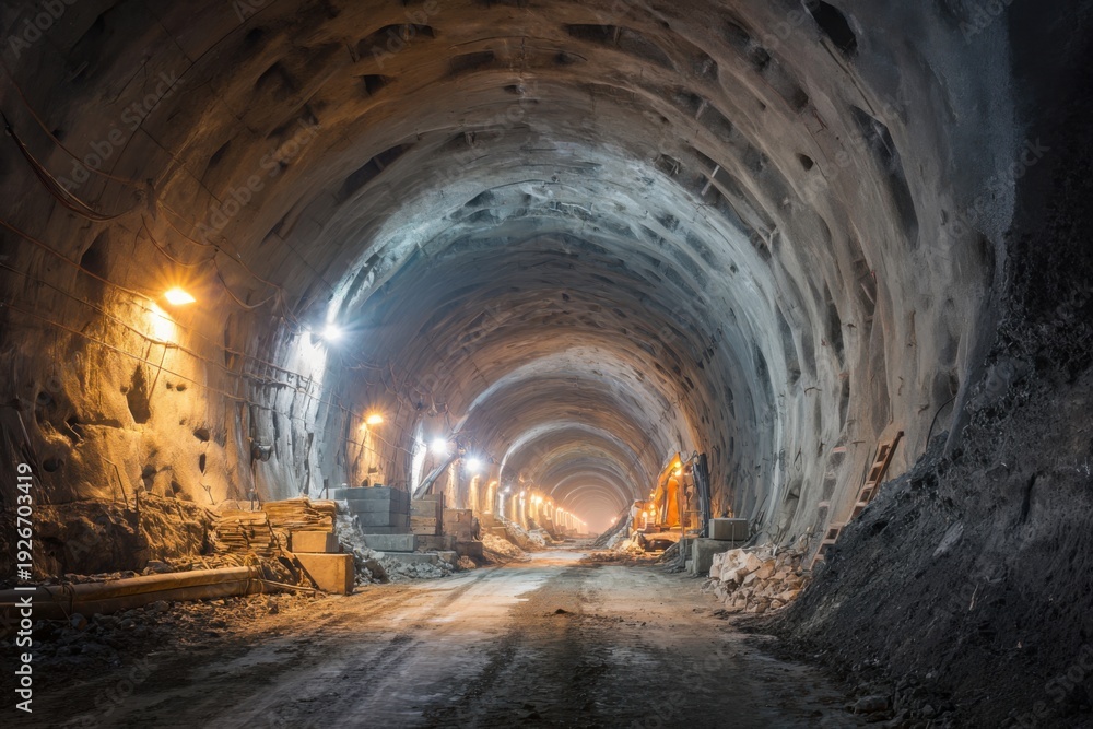 Naklejka premium Massive Tunnel Under Construction for Underground Passage