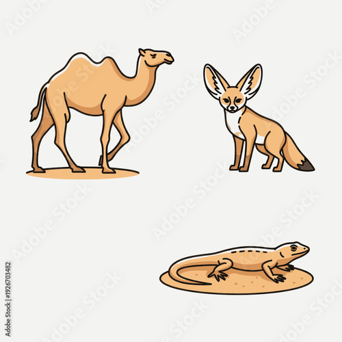 Camel Fennec Fox Lizard Desert Animals.