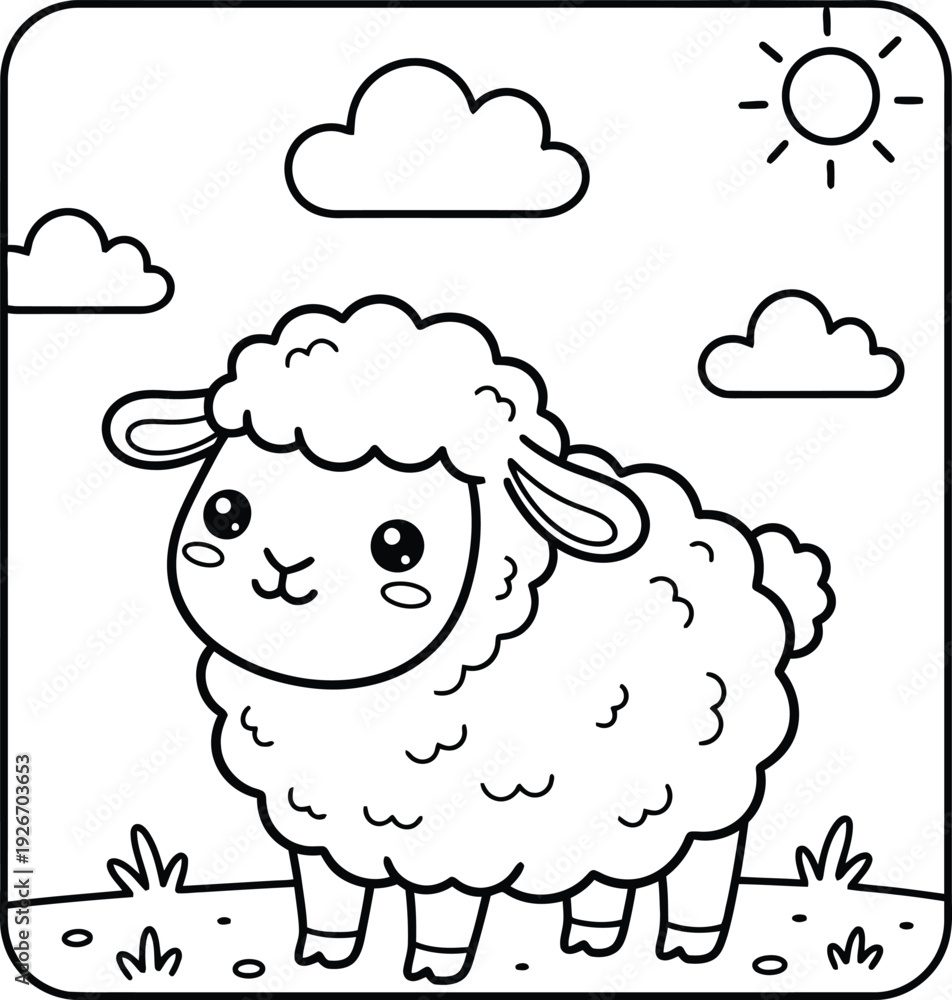 Obraz premium Bold and Easy Sheep Coloring Page. Sheep vector coloring page line art