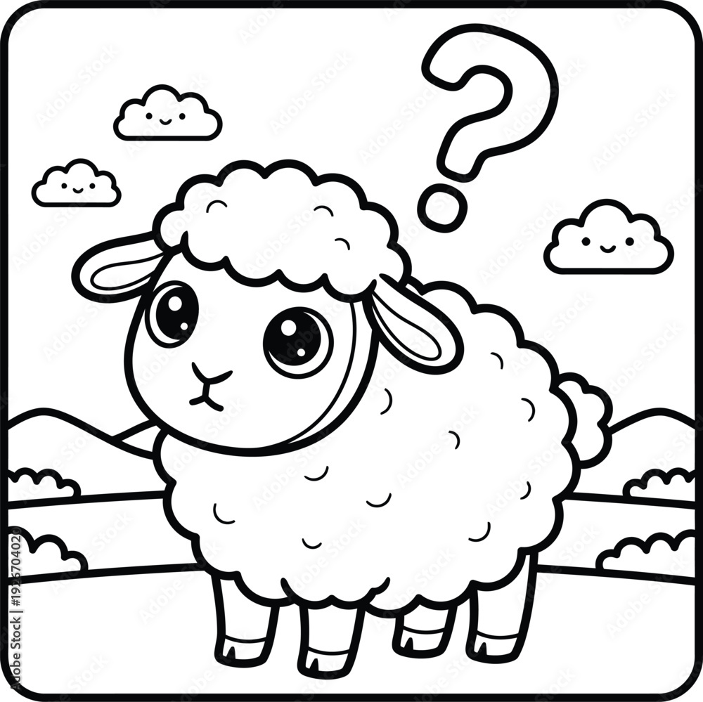 Obraz premium Bold and Easy Sheep Coloring Page. Sheep vector coloring page line art