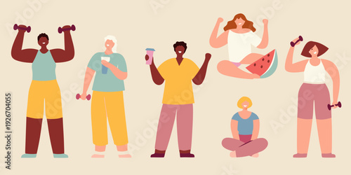 Diverse group of people engaging in various wellness and self care activities