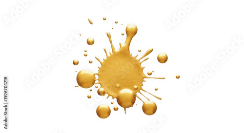 Golden paint splatter with droplets isolated on transparent background transparent background