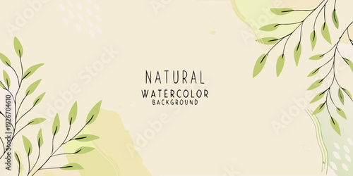 Delicate watercolor leaves and floral arrangement with a natural background