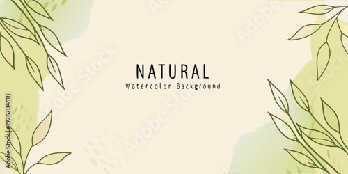 Watercolor botanical background with the word natural prominently displayed