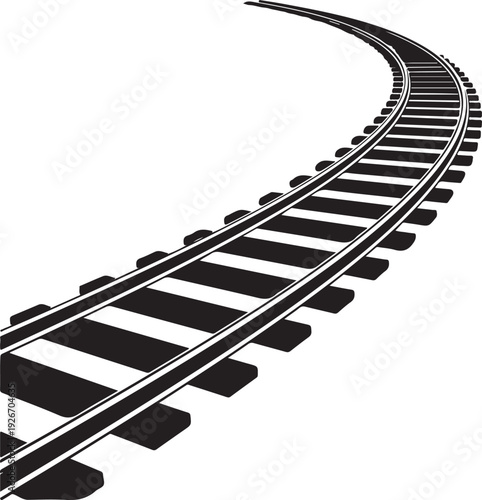 A black and white image of a curved railway track