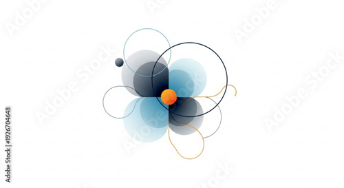 Vibrant atomic structure model with colorful orbiting electrons and nucleus on white background
