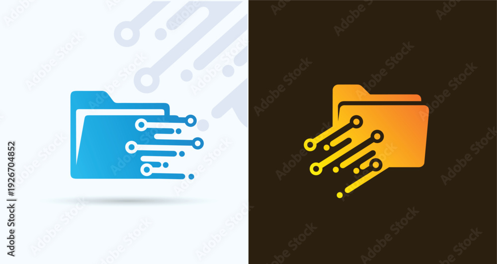 Fototapeta premium Digital Folder File Logo with Circuit Lines for Data Storage
