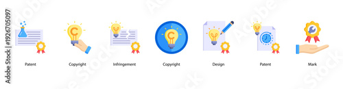 Intellectual Property Protection web banner featuring Patent, Copyright, Infringement, Design, and Mark.