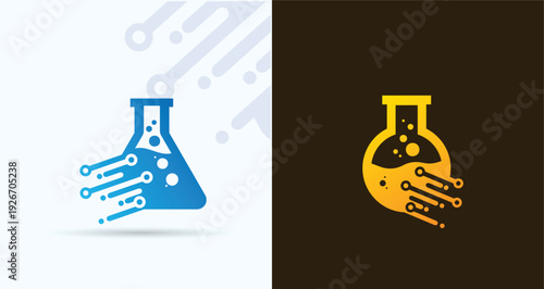 Digital Laboratory Flask Logo with Circuit Lines for Science Research
