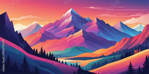 Sunrise and sunset over a snowy mountain landscape featuring high peaks and a winter panorama of the alps valley under a travel sky with clouds