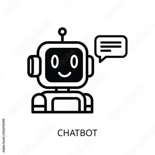 Simple Chatbot Icon in Minimalist Style with Black Outline on White Background for User Interface Design