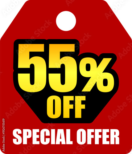 55％オフのセールを表すディスカウントラベル　55 Percent Off Discount Label – Special Offer Sale Tag
