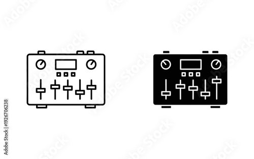 Black and white audio mixer control panel line sound mixer