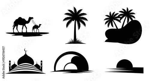 Arabian Desert Culture Travel Black  White Silhouette Glyph Icons