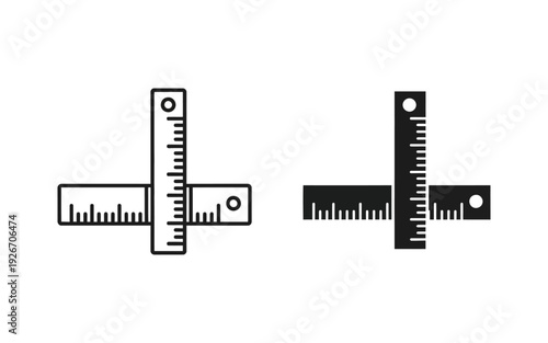 Two perpendicular rulers in black and white line measurement