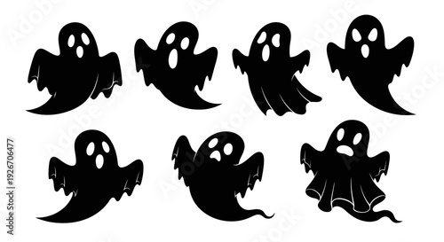 Halloween Ghosts Silhouette Vector Collection. Spooky Phantoms Set.