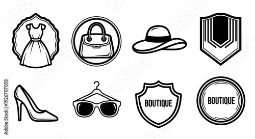 Fashion Boutique Line Art Icons Set - Apparel, Accessories, Clothing  Retail Symbols