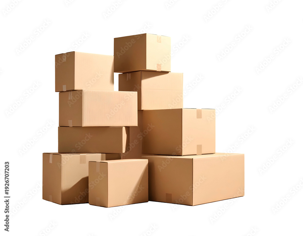 Fototapeta premium Stacked cardboard boxes, varying sizes, on a dark background