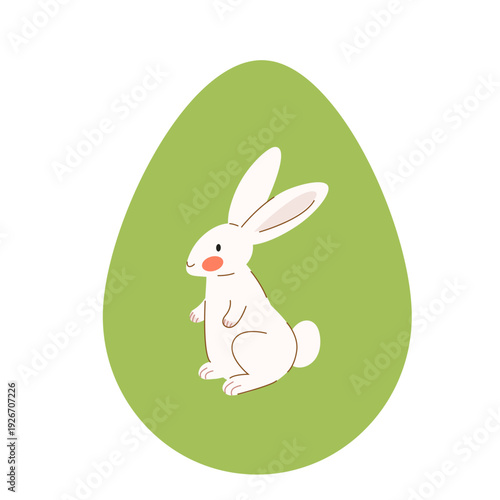 Easter bunny rabbit and hare sitting inside egg silhouette. Flat hand draw vector illustration in pastel colors