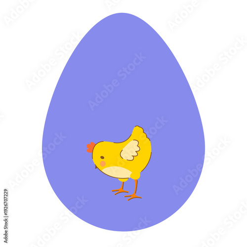 Spring chick chicken bird inside egg silhouette. Flat hand draw vector illustration in pastel colors