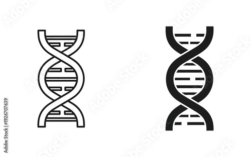 Black and white double helix D N A strand in line style