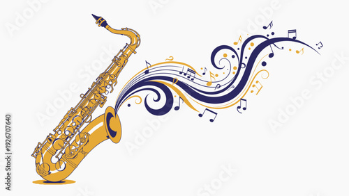Golden Saxophone with Musical Notes Illustration.