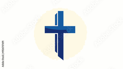 Blue Christian Cross Symbol Illustration.