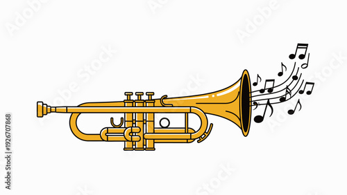 Golden Trumpet with Musical Notes Illustration.