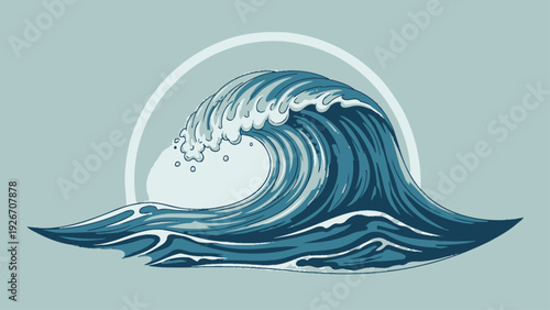Ocean Wave Illustration with White Crest.