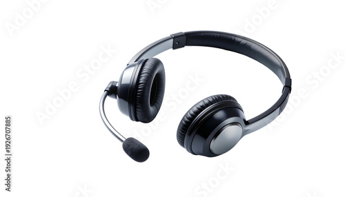 Black over-ear headphones with attached microphone