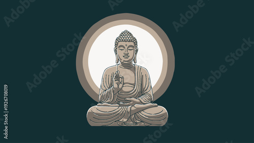 Buddha Statue Sitting Meditation Serene Facial Expression.