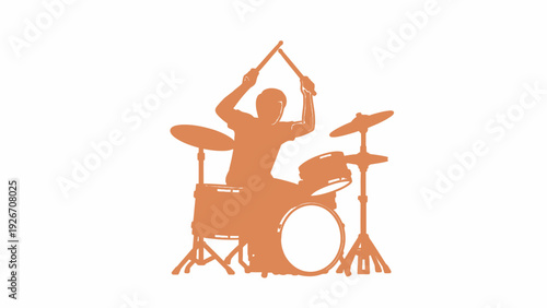 Drummer Playing Drum Kit with Drumsticks.