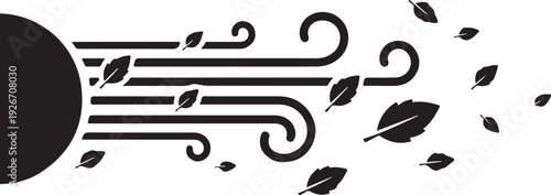 A black and white image of wind blowing leaves