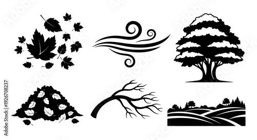 Autumn Nature Weather Elements Black  White Glyph Icons Collection