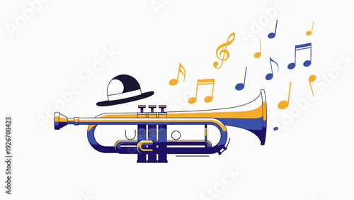 Trumpet with Musical Notes and Hat.