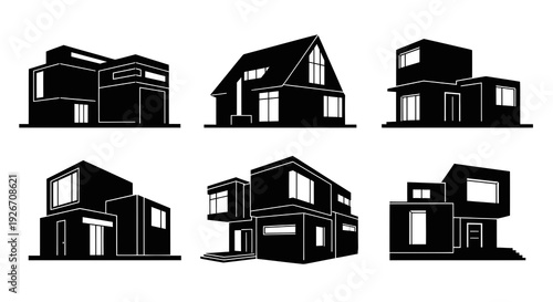 Modern House Silhouette Glyphs for Architecture and Real Estate Design