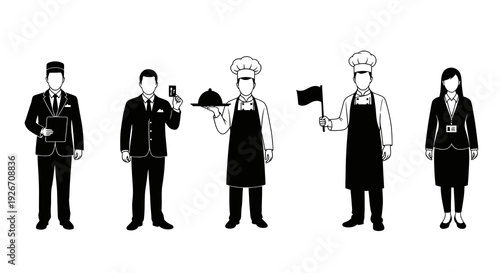 Hospitality Professionals Solid Glyph Icon Set - Hotel, Restaurant, Service Industry